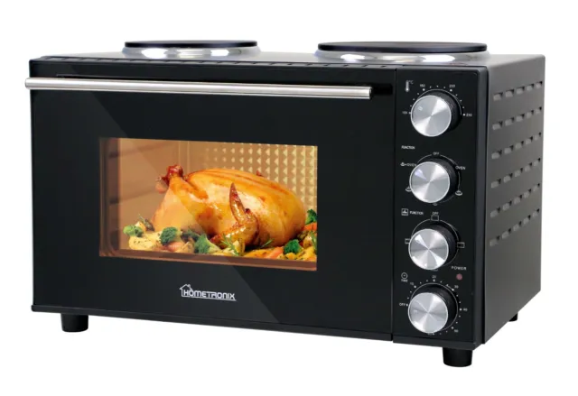 Mini Oven With Hob and Grill HomeTronix  1800W 30L Oven with Double Hotplate