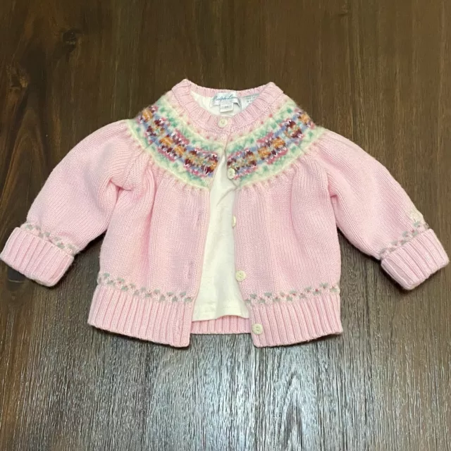 Ralph Lauren Baby Girl Pink Fair Isle Cardigan Sweater Size 3M