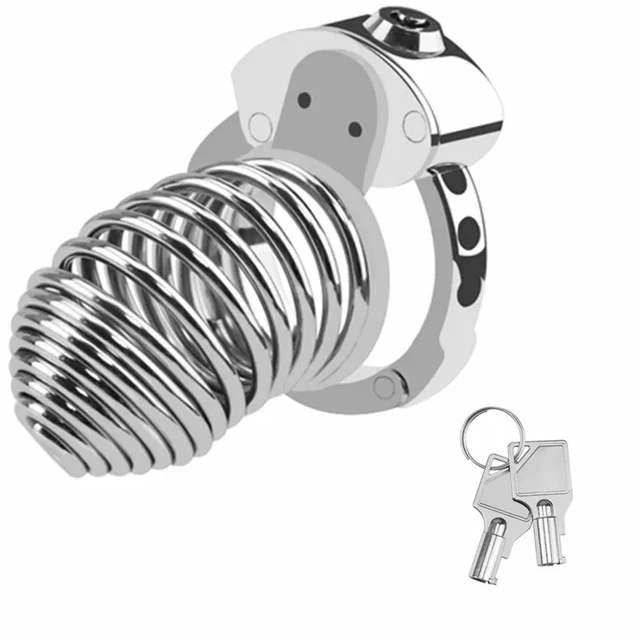 STAINLESS STEEL METAL Click&Lock Male Chastity Device Cage Adjust Ring