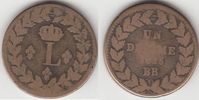 Monnaie Française en bronze UN Décime 1815 BB (Sans Point)