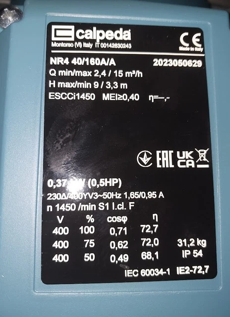 Pompa Trifase Calpeda Nr 40/160A Q Min/Max 2,4/15 Metri Cubi