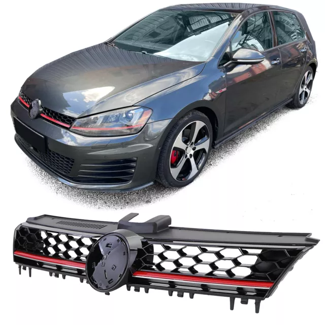 Sport Waben Kühlergrill Schwarz Glanz mit roter Leiste für VW Golf 7 12-17 GTI