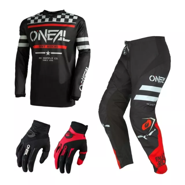 Motocross Set Oneal Element Squadron MX Hose Shirt Crosshose Jersey rot schwarz