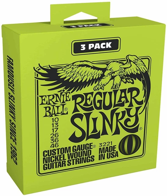 Ernie Ball 3 Pack Regular Slinky Electric Guitar Strings,  (10 - 46).P/No:3221