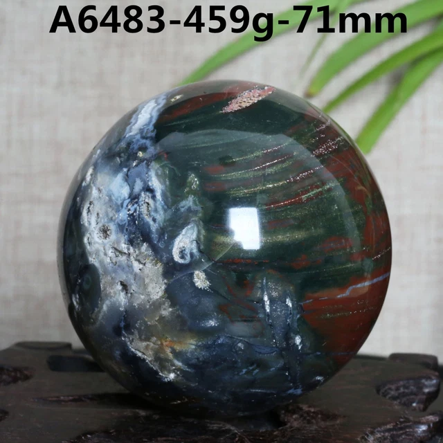 A6483-71mm-459g Amazing natural Ocean Jasper Orbicular Sphere Reiki Crystal Ball