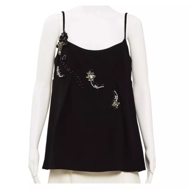 PRADA Milano Italy Black Embellished Green Rhinestone Gem Tank Size Large Silk 6