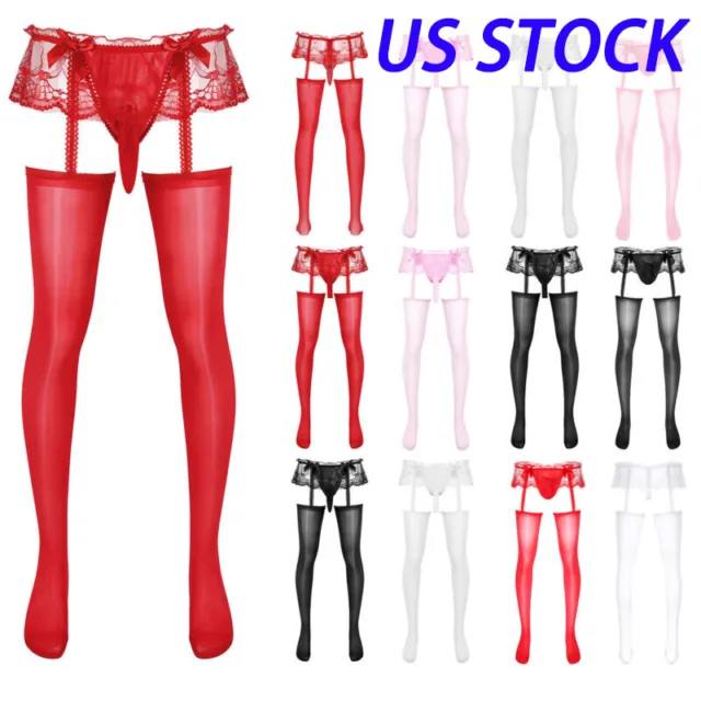 MEN'S OIL GLOSSY Sheer Pantyhose Stockings Crotchless Tights Hosiery ...