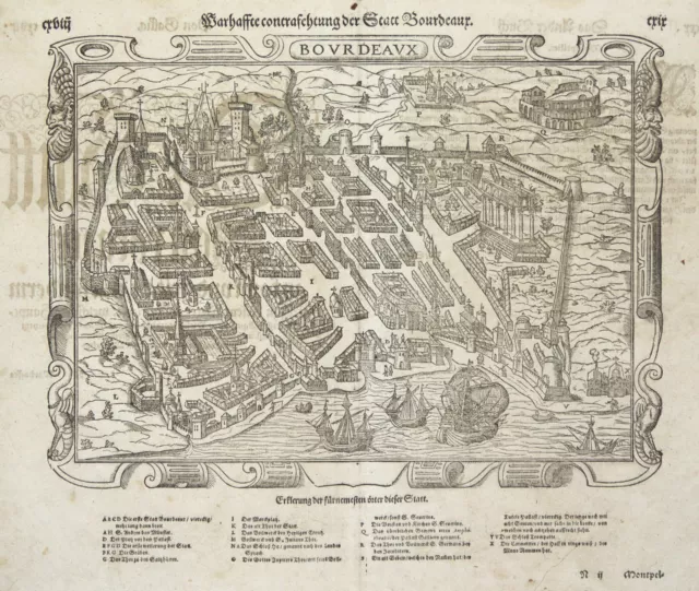 Bordeaux Dept. Gironde Original Holzschnitt Münster 1598
