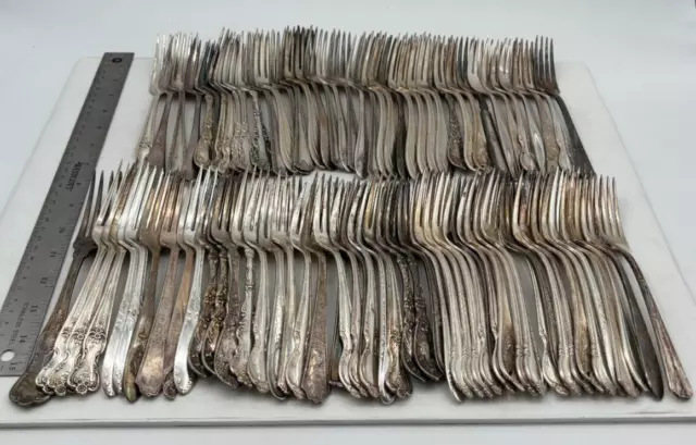 Lot of 90 Assorted Vintage Silverplate Dinner/Place Forks - Lot#147