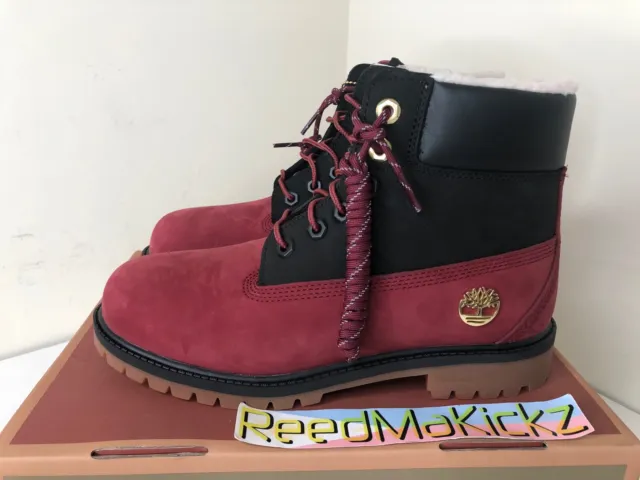 Timberland Boots 6 inch Red Black Shearling GS Kids Youth Junior TB0A2MZ1 V15