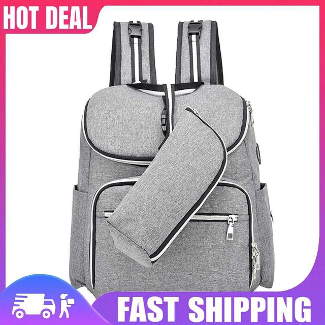 Baby Diaper Bag Backpack Waterproof Mummy Outdoor Large Capacity Bag (Grey)
