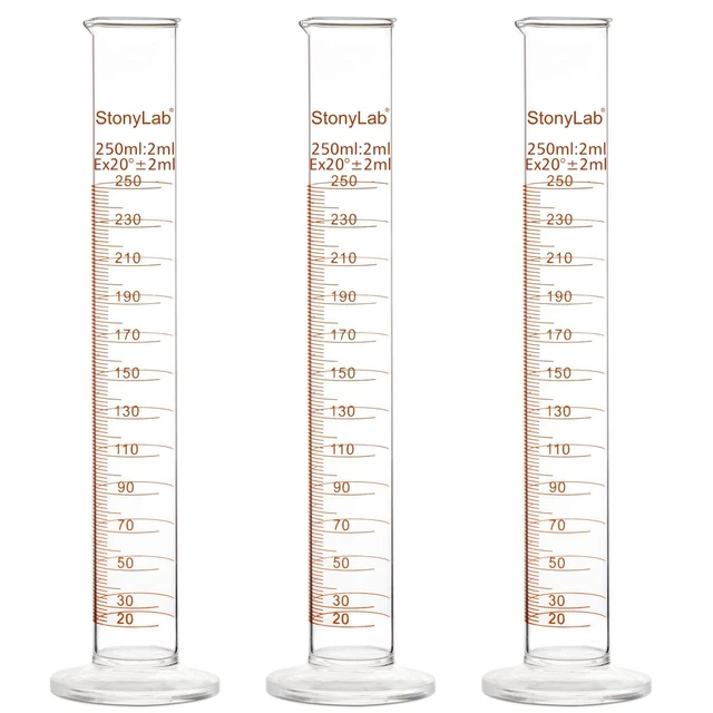 Stonylab 3-Pack Borosilicate Glass 250Ml Heavy Wall Graduated Cylinder Measuring