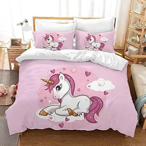 CXYXHW Ensemble de Housse de Couette,Motif 3D Licorne Housse de 200x200cm A