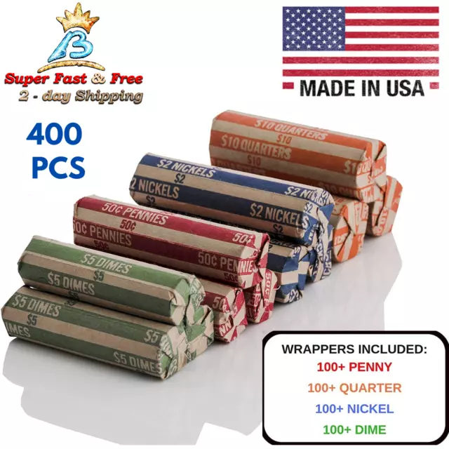 Assorted Coin Wrappers For Nickel Dime Penny Quarter Sorter Money Change Roller