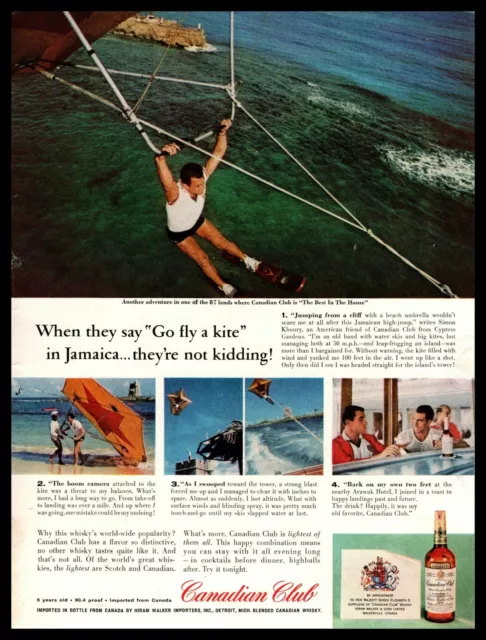 1960 Canadian Club Whisky Jamaica Arawak Hotel Kite Ski Surfing Vintage Print Ad