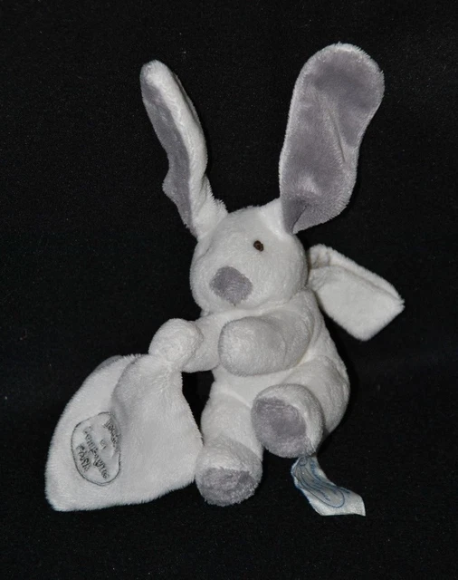 Peluche lapin blanc gris DOUDOU ET COMPAGNIE mouchoir double 9/18 cm assis TTBE