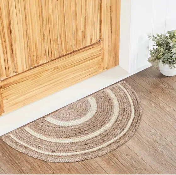 Door Mat Rug Half Moon 100% Natural Braided jute Reversible Area Carpet Rug