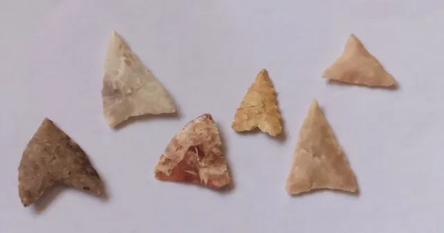 Lot Of 6 Neolithic Flint Carved Arrowheads Stone Age Britain War Relic 3000 B.c.