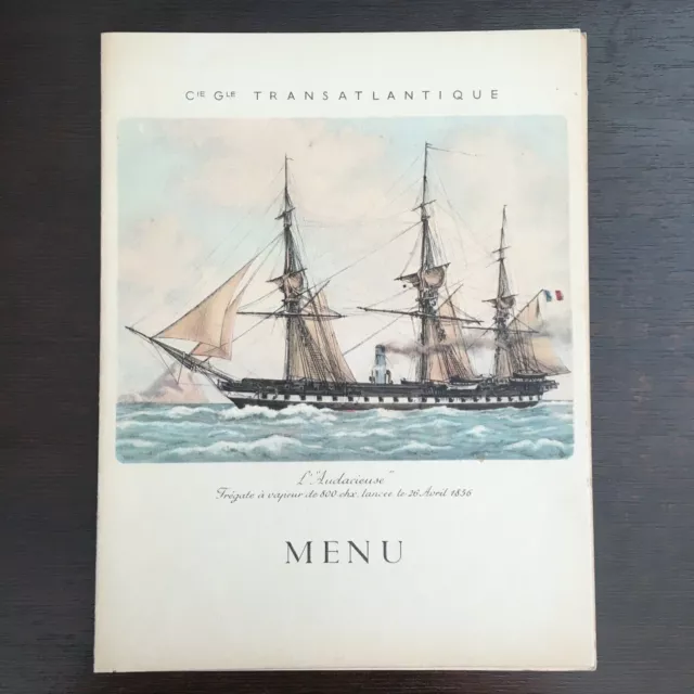 Ancien Menu Cie Gle TRANSATLANTIQUE l'AUDACIEUSE 1950 French Line