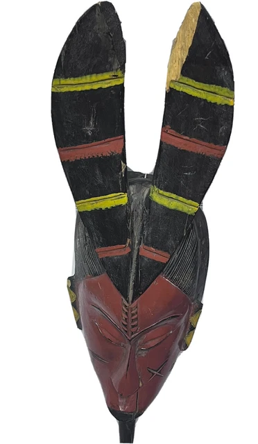 Vtg African Mask 23” Dogon Tribe Rabbit Mali Wood Hand Carved Painted Wall Art