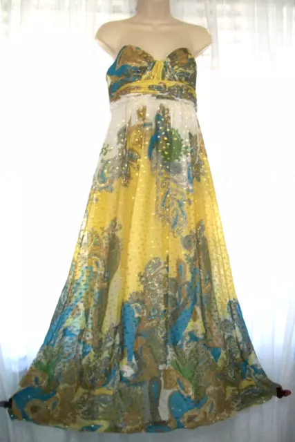 Aidan Mattox Sz 10 Blue Gold Silk Paisley Chiffon Gown~Occasion Pageant Dress