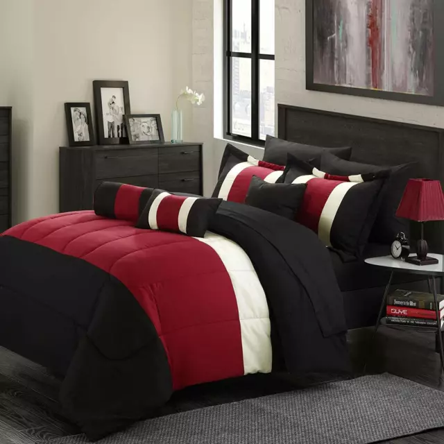 Black & Red 8-pc Bed In A Bag Comforter Set Sheet Set Included Sale! - Serenity