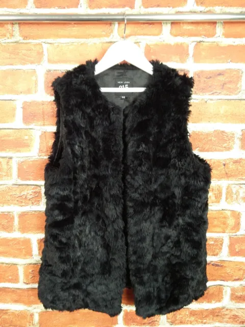 Girls New Look Black Fleece Fluffy Jacket Gilet Bodywarmer Age 14-15 Years 170Cm