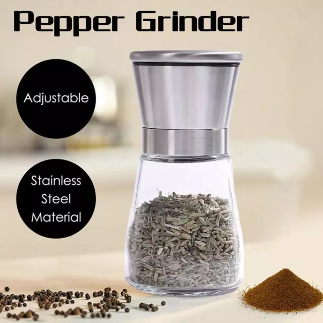 1/2PCS Salt and Pepper Grinder Set Stainless Steel Shaker Glass Adjustable N1Y0