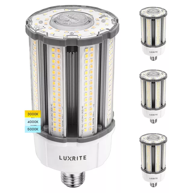 Luxrite 18W/27W/36W LED Corn Light Bulb 3 CCT Up to 5450 Lumens E26/E27 4-Pack