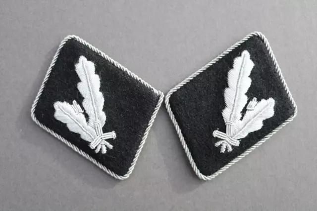 German Officer Oberfuhrer Collar Tabs Rank Insignia Silver Braid Hand Woven Wool