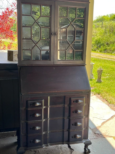 Antique Brown Wood Secretary Desk