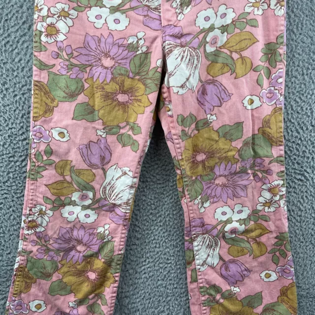 Vintage 70s Maverick Blue Bell All Over Print Pants Flower Pattern Pink Sz 31x27 3