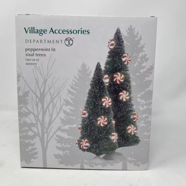 Dept 56 Village Accessories "Peppermint Lit Sisal Trees" #4025370 Set Of 2