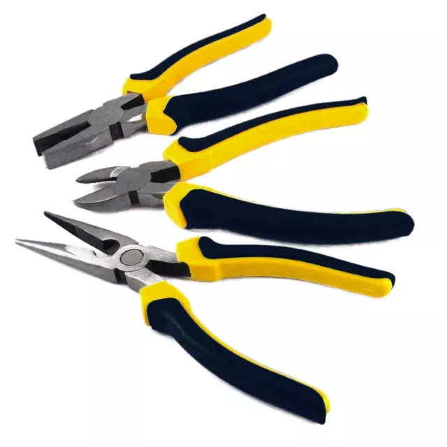 3Pc Heavy Duty 8" 200Mm Plier Set Combination Long Nose Side Cutters