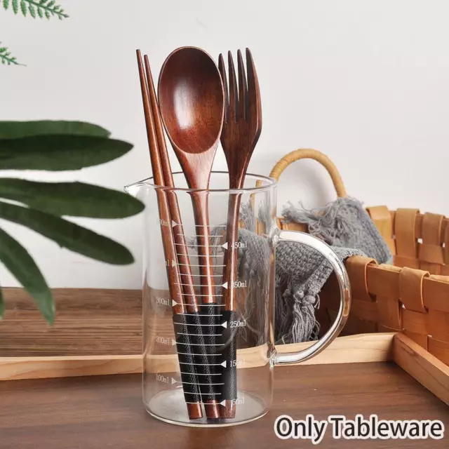 Set Handmade Japanese Style Natural Spoon Fork Chopsticks Cloth Bags Wooden W3Z1