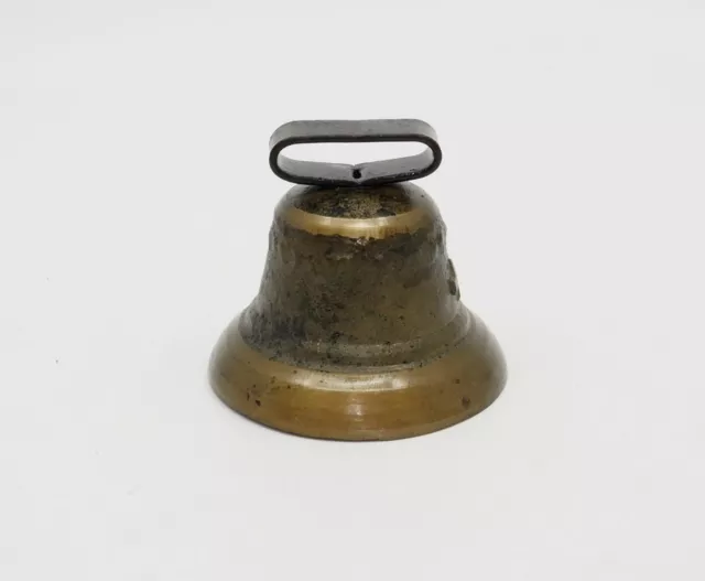 Antique Brass / Bronze Cow Bell European Swiss With Iron Handle - C. 1900's