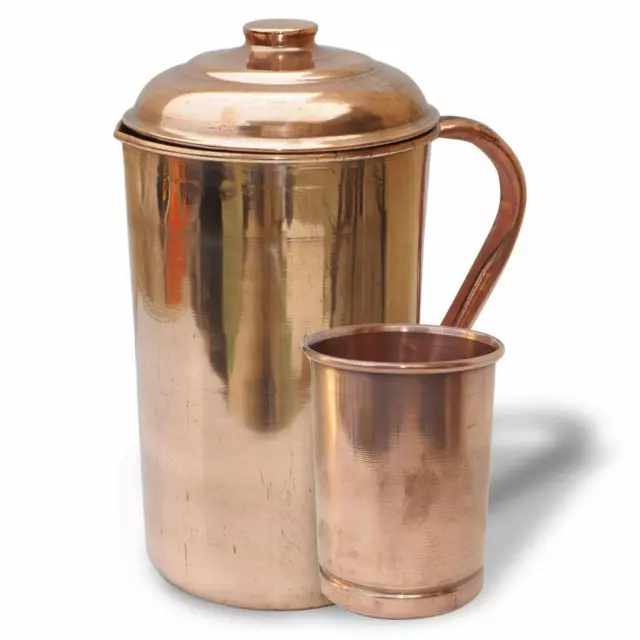 Pure Copper Water Jug  Pitcher Tumbler Health 100% Yoga Benefit 1.5 L & 300 ml