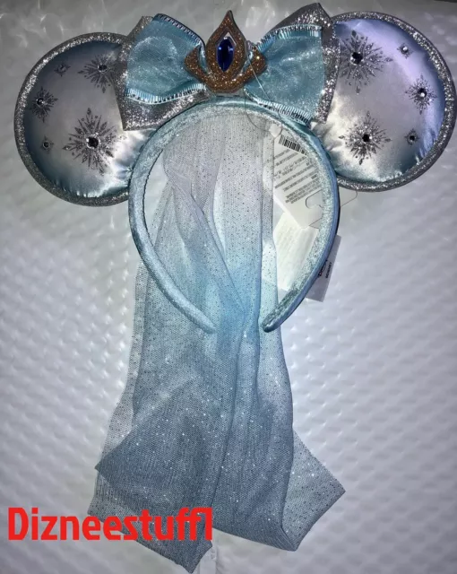 Disney Parks Frozen Elsa Minnie Mouse Rhinestones & Vail Headband Ears New 2023