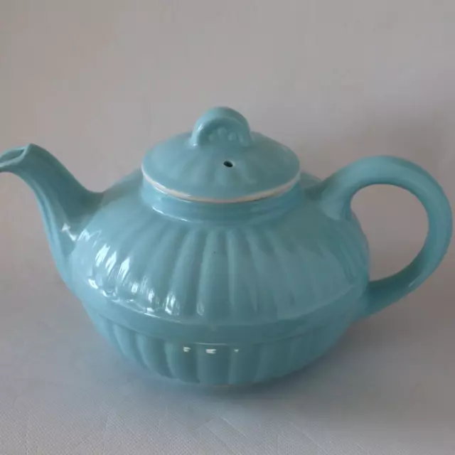 Vtg 1940's Hall "Victorian" Murphy Teapot Sky Blue w Ribbed 4 cup USA!