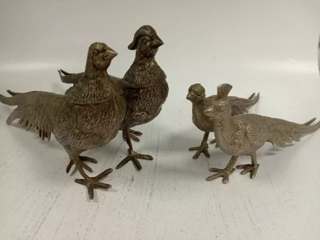 4  X Vintage Mixed Metal Pheasant Ornaments Menu Holders Unique Pre Owned