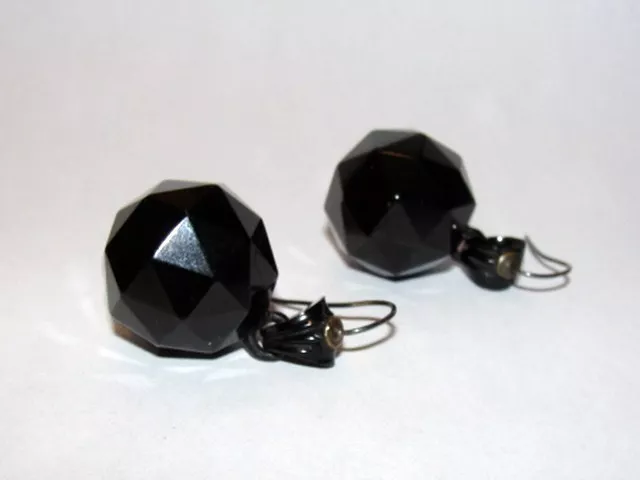 Victorian Gutta Percha Steel Pyramid Dangle Ball Drop Earrings