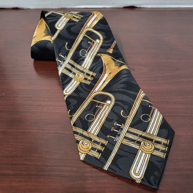 Steven Harris Handmade Men's Black Neck Tie Trombone 3.8" x 55.5" NWOT