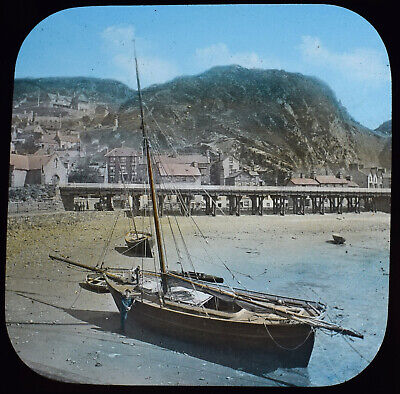 BARMOUTH FROM THE JETTY WALES C1887 OLD PHOTOGRAPH Magic Lantern Slide