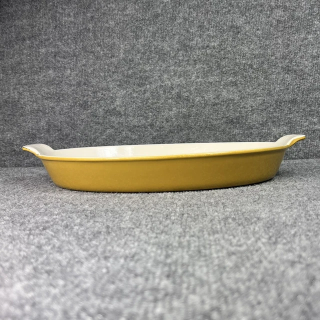 VTG Descoware ORG-34 Yellow Enamel 13 1/2” Cast Iron Au Gratin Fish Roasting Pan