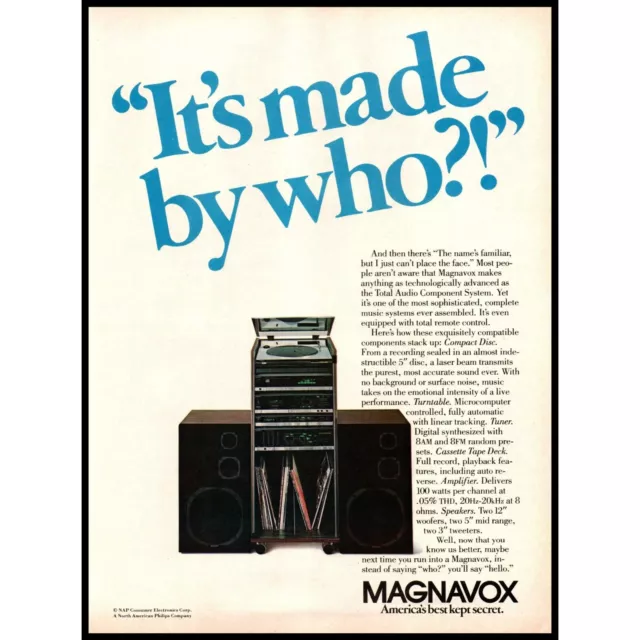 1984 Magnavox Total Component Stereo System Vintage Print Ad Audiophile Art