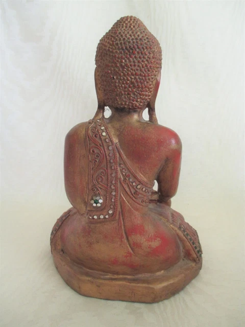 Burmese red gilt lacquer  seated buddha 10" tall 3