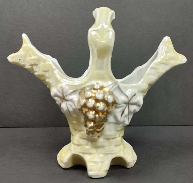 Cream Ceramic Asymmetrical Shaped Decorative Mini Flower Basket Vase With Handle