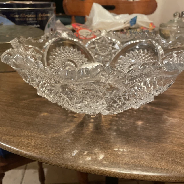 Vintage American Brilliant Cut Glass Bowl Beautiful Heavy Great Condition 10” 3