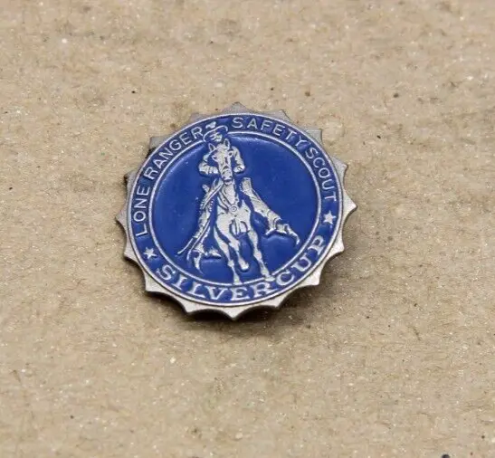 Vintage Lone Ranger Safety Scout Silver Cup Blue Pin Pinback
