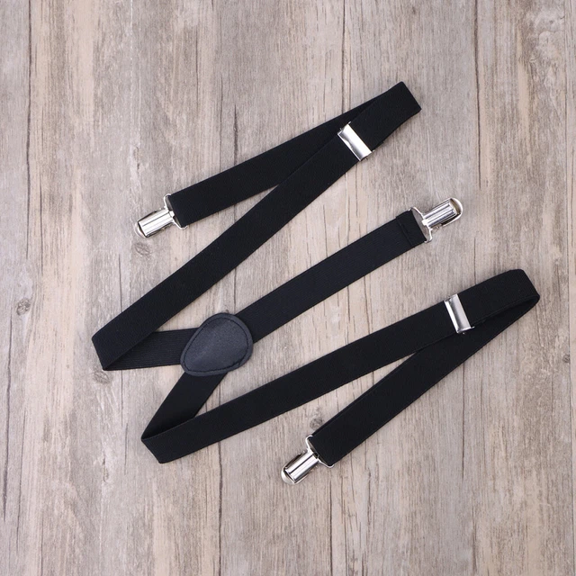 Sospensioni Solide 2,5 cm a forma di Y con 3 Clip per Uomo e Donna (Nero)